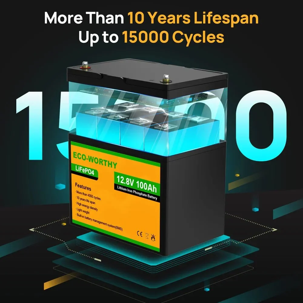 ECO-WORTHY 12V 100Ah Lithium Iron Phosphate Battery, image 3
