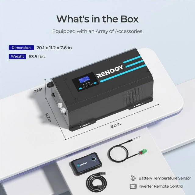 Renogy 3000W 12V Pure Sine Wave Inverter Charger w/ LCD Display, image 2