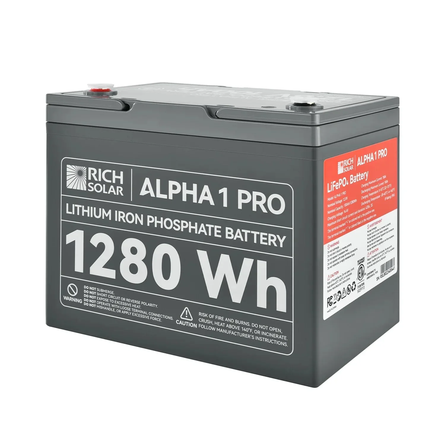 Rich Solar ALPHA 1 PRO 12V 100Ah LiFePO4 Lithium Iron Phosphate Battery, image 3