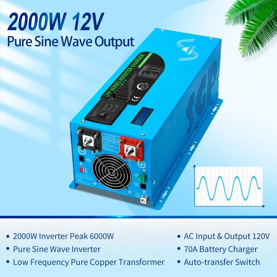 SunGoldPower 2000W DC 12V Pure Sine Wave Inverter With Charger, image 2