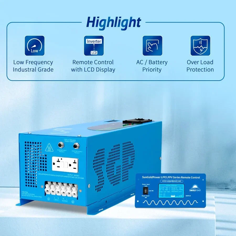 SunGoldPower 2000W DC 12V Pure Sine Wave Inverter With Charger, image 3
