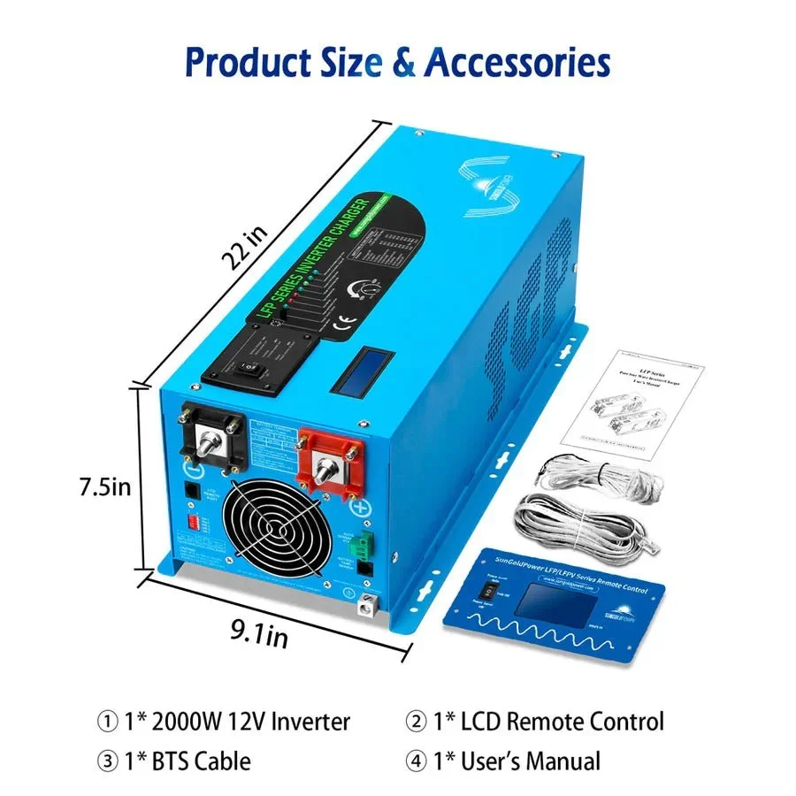 SunGoldPower 2000W DC 12V Pure Sine Wave Inverter With Charger, image 6