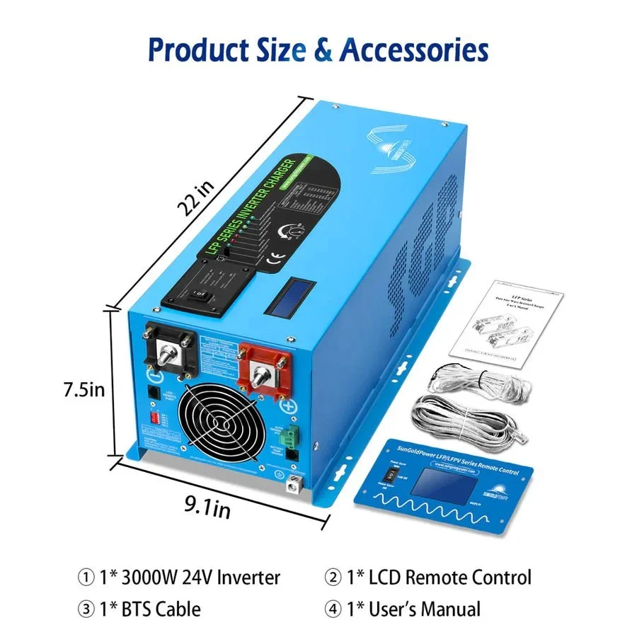 SunGoldPower 3000W DC 24V Pure Sine Wave Inverter With Charger, image 6
