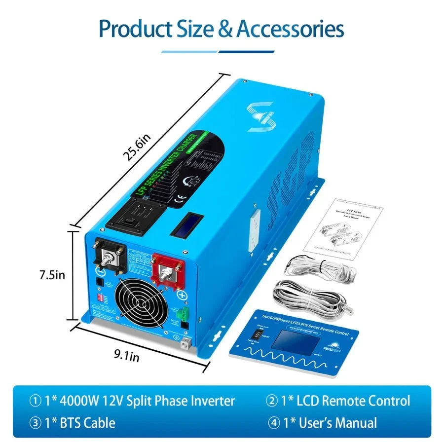 SunGoldPower 4000W DC 12V Split Phase Pure Sine Wave Inverter With Charger, image 6