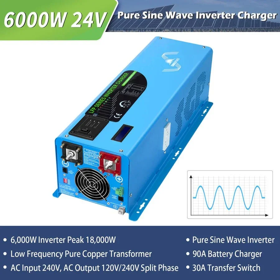 SunGoldPower 6000W DC 24V Split Phase Pure Sine Wave Inverter With Charger, image 2