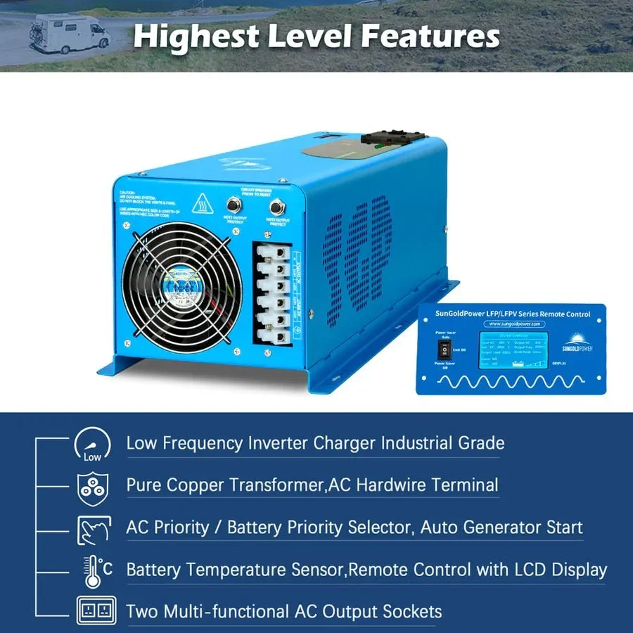 SunGoldPower 6000W DC 24V Split Phase Pure Sine Wave Inverter With Charger, image 3