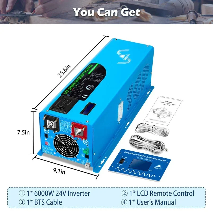 SunGoldPower 6000W DC 24V Split Phase Pure Sine Wave Inverter With Charger, image 6